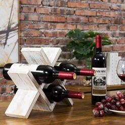 MyGift 4-Bottle Whitewashed Rustic Wood Countertop Wine Storage Rack -Songmics Furniture Shop 51TYfoQ8fCL