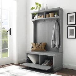Crosley Furniture Seaside Hall Tree, Entryway Bench With Coat Rack And Shoe Cabinet, Distressed Gray -Songmics Furniture Shop 51TbAAFlAcL