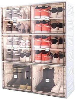BINSIO Shoe Rack Closet Organizer And Storage, Portable Shoe Rack For Entry Way, Foldable Shoe Boxes, Fast Easy Assemble Shoe Cabinet, One Piece Sturdy Plastic Shoe Shelf, Clear Brown Doors, 6 Tiers 16 BINSIO Shoe Rack Closet Organizer And Storage, Portable Shoe Rack For Entry Way, Foldable Shoe Boxes, Fast Easy Assemble Shoe Cabinet, One Piece Sturdy Plastic Shoe Shelf, Clear Brown Doors, 6 Tiers -Songmics Furniture Shop 51Teesu6SiL. AC