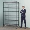 Storage Metal Shelf Wire Shelving Unit With Wheels 82"x48"x18" Sturdy Steel Heavy Duty 6 Tier Layer Rack With Casters For Restaurant Garage Pantry Kitchen Garage Rack Black