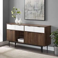 Walker Edison Modern Rectangle Sideboard With Record Player Storage-Entryway Serving Storage Cabinet Doors-Dining Room Console, 30 Inch, Black And Dark Walnut -Songmics Furniture Shop 51Tf9GeS90L. AC