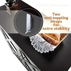 LOKO Buffet Cabinet, Kitchen Storage Cabinet With Tempered Glass Doors & Adjustable Shelves, Sideboard Cabinet Liquor Cabinet For Kitchen, Living Room, 35.5 X 15.5 X 38 Inches (Brown) -Songmics Furniture Shop 51Th2EQH8YL