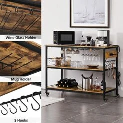 Yaheetech Kitchen Island With Power Outlet, Rolling Kitchen Cart With Wine Rack & Glass Holder & Hooks, Coffee Station Microwave Stand Wine Rack Table For Kitchen/Dinning Room, Rustic Brown -Songmics Furniture Shop 51Tikjl6d5L