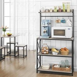 Topeakmart Industrial Kitchen Baker's Rack For Home With Open Storage Shelves, Metal Frame Microwave Oven Stand Shelf Coffee Station With 5 S Hooks, X Designed Floor Standing Spice Rack, Gray -Songmics Furniture Shop 51TjiSmFvnL