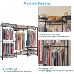 VIPEK V5 Portable Closet Wardrobe Heavy Duty Clothes Rack, Freestanding Clothing Rack With 4 Hang Rods & 8 Shelves, Adjustable Custom Closet Rack, 68.9" L X 15.7" W X 76.4" H, Max Load 800LBS, Black 15 VIPEK V5 Portable Closet Wardrobe Heavy Duty Clothes Rack, Freestanding Clothing Rack With 4 Hang Rods & 8 Shelves, Adjustable Custom Closet Rack, 68.9" L X 15.7" W X 76.4" H, Max Load 800LBS, Black -Songmics Furniture Shop 51Tp2SqM6uL
