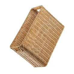 Hemoton Magazine Newspaper Basket Rustic Shelf Decor Organizer Baskets For Shelves Book Holder Stand Hand Woven Basket Woven Magazine Storage Shelf Baskets Sundries Holder Handled Basket