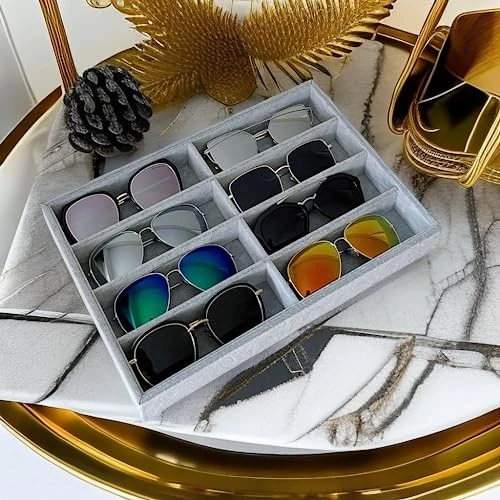 Svea Display Large Grey Premium Quality Velvet Glasses Tray Display Storage With Rearrangeable Compartments Stackable Jewelry Organizer 1 Svea Display Large Grey Premium Quality Velvet Glasses Tray Display Storage With Rearrangeable Compartments Stackable Jewelry Organizer