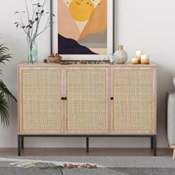 XIAO WEI Sideboard With Handmade Natural Rattan Doors, Rattan Cabinet Console Table Storage Cabinet Buffet Cabinet, For Kitchen, Living Room, Hallway, Entryway, Black -Songmics Furniture Shop 51TyHQUpOTL. AC