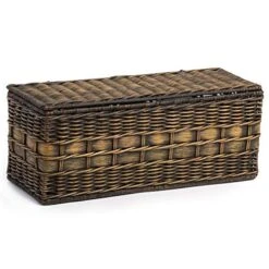 The Basket Lady Lidded Wicker Box, 16 In L X 6.5 In W X 7 In H, Antique Walnut Brown