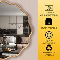 PROHOMEWARE 24 * 24“Gold Bathroom Mirror For Wall,Wave Round Mirror Vanity Mirror,Wall-Mounted Big Circle Mirror,Large Gold Mirror,Metal Frame Mirror For Bedroom Entryway Living Room Farmhouse -Songmics Furniture Shop 51TzNgTHQ0L