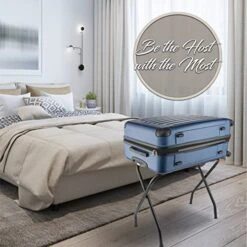 Bartnelli 2-Pack Folding Luggage Rack Collapsible Metal Suitcase Stand With Durable Black Nylon Straps- For Bedroom, Guest Room, Or Hotel (Black Steel) -Songmics Furniture Shop 51U2jQg688L