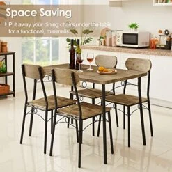 VECELO 5 Piece Kitchen Dining Set Metal And Wood Rectangular Table For Breakfast Nook, Dinette, Living Room, Table & Chair For 4, Brown -Songmics Furniture Shop 51U7PlVUBxL