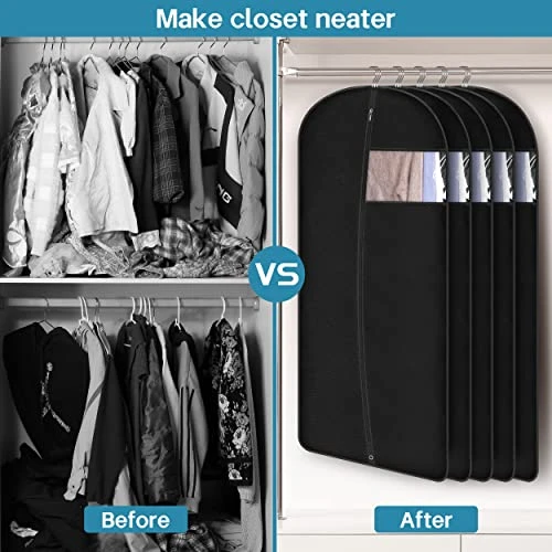 KIMBORA 10 Packs Garment Bags For Hanging Clothes, 43" Suit Bag For Closet Storage And Travel Suit Cover Bag For Coats, Jackets, Shirts (Black) 6 KIMBORA 10 Packs Garment Bags For Hanging Clothes, 43" Suit Bag For Closet Storage And Travel Suit Cover Bag For Coats, Jackets, Shirts (Black) - Image 6
