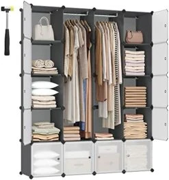 SONGMICS Cube Storage Organzier Portable Wardrobe Closet, 12 Cubes DIY Plastic Armoire Cabinet Modular Shelves Unit With Doors And Hanging Rods For Bedroom, Black ULPC301B01 -Songmics Furniture Shop 51UFF ajYRL. AC