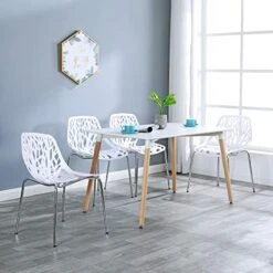 Bonnlo Modern Stackable Chair Set Of 4,Kitchen White Dining Chairs,Birch Sapling Comfy Chairs For Dining Room,Living Room,Waiting Room (White) -Songmics Furniture Shop 51UFYH1Z7pL
