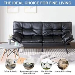 MUUEGM Futon Sofa Bed,Memory Foam Futon Bed,Faux Leather Sofa Couch With Adjustable Armrests And Back,Convertible Sleeper Sofa,Couches For Living Room,Guest Room,Apartment And Small Space/Black -Songmics Furniture Shop 51UHYUcojwL