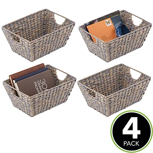 MDesign Natural Woven Hyacinth Closet Storage Organizer Basket Bin For Kitchen Cabinets, Pantry, Bathroom, Laundry Room, Closets, Garage - 4 Pack - Gray 2 MDesign Natural Woven Hyacinth Closet Storage Organizer Basket Bin For Kitchen Cabinets, Pantry, Bathroom, Laundry Room, Closets, Garage - 4 Pack - Gray - Image 2