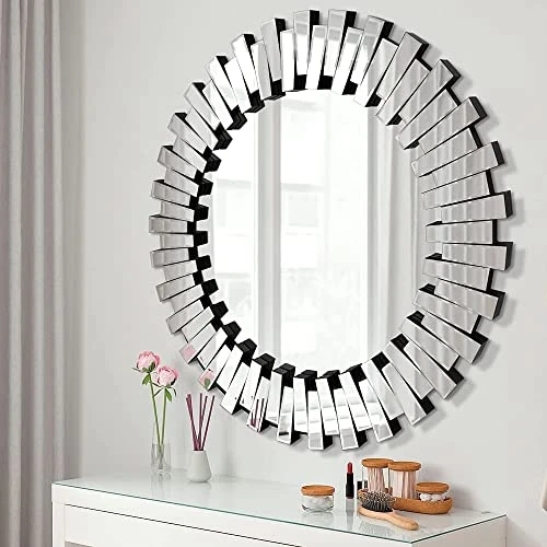 Pregaspor Round Wall Mirrors Decorative, 32'' Large Mirrors For Wall, Glass Frame Hanging Circle Mirror For Bedroom, Living Room, Foyer 1 Pregaspor Round Wall Mirrors Decorative, 32'' Large Mirrors For Wall, Glass Frame Hanging Circle Mirror For Bedroom, Living Room, Foyer