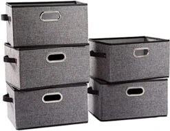 PRANDOM Larger Collapsible Storage Bins For Closet [3-Pack] Decorative Linen Fabric Storage Baskets Cubes With Leather/Metal Handles For Living Room Black (17.3x12.2x10.4 Inch) -Songmics Furniture Shop 51UUhIhEWbL. AC