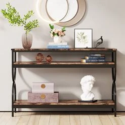 Tribesigns 3-Tier Console Table, 55 Inch Sofa Table With Open Storage Shelves, Narrow Long Hallway/Entryway Table For Home Living Room Entryway, Rustic Brown