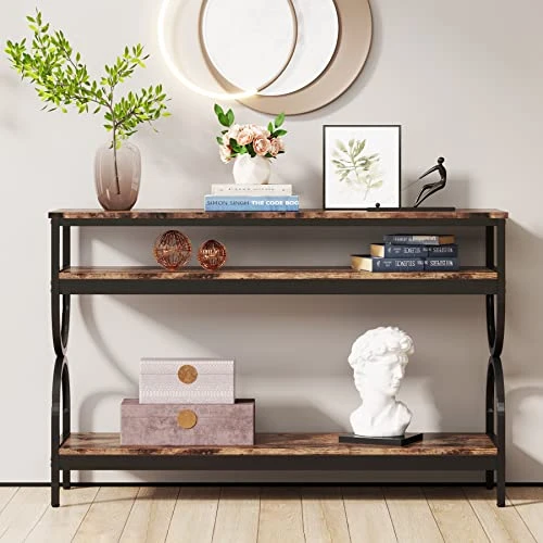Tribesigns 3-Tier Console Table, 55 Inch Sofa Table With Open Storage Shelves, Narrow Long Hallway/Entryway Table For Home Living Room Entryway, Rustic Brown 1 Tribesigns 3-Tier Console Table, 55 Inch Sofa Table With Open Storage Shelves, Narrow Long Hallway/Entryway Table For Home Living Room Entryway, Rustic Brown