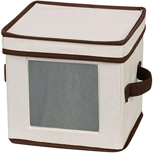 Household Essentials 534 Dinnerware Storage Box With Lid And Handles | Chest For Salad Plates | Natural Canvas With Brown Trim 8 Household Essentials 534 Dinnerware Storage Box With Lid And Handles | Chest For Salad Plates | Natural Canvas With Brown Trim - Image 8