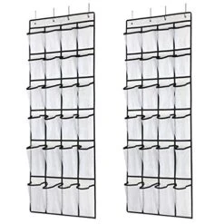 SAVERHO Hanging Shoe Organizer, Over The Door Shoe Organizer With 24 Mesh Large Pockets Door Shoe Rack For Men Women Kids Hanging Door Shoe Holder Size:58x21 Inch (White-2pack)