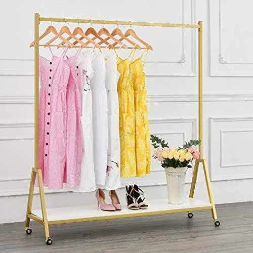 BOSURU Modern Clothes Rack Retail Display Clothes Rack Freestanding Garment Rack Easy Assemble Clothing Rack For Bedroom Or Boutiques Gold 59" L 6 BOSURU Modern Clothes Rack Retail Display Clothes Rack Freestanding Garment Rack Easy Assemble Clothing Rack For Bedroom Or Boutiques Gold 59" L - Image 6