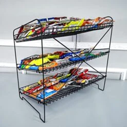 FixtureDisplays® 24" Wide X 14.9" Deep X 23.2" Tall 3-Open-Shelf Wire Rack For Countertop Chips Snack Book Display Organizer Concession Theatre Kitchen Pantry Stand Black 19396-2D -Songmics Furniture Shop 51Uk65aGk0L