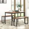 SogesHome 3-Piece Kitchen Dining Room Table Sets, 45‘’ Table And 2 Benches For 4, Space-Saving Table Set For Restaurant, Coffee Shop, Living Room, Small Space