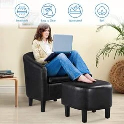 Yaheetech Lounge Chair Modern Chaise Lounge Armchair With Footstool Faux Leather Lounge Reading Chair With Footrest Black -Songmics Furniture Shop 51UmATS5RSL