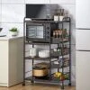 3-Tier Kitchen Storage Cart, Microwave Oven Stand Rack With 4 Pull-Out Baskets, 360° Rotating Kitchen Organizer Shelves, Walnut Color