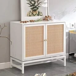 AWQM Accent Cabinet,Rattan Cabinet With 2 Doors,Farmhouse Sideboard Buffet Cabinet With Storage/Adjustable Shelf,Kitchen Buffet Storage Cabinet,Cupboard Console Table For Living Room,Oak Beige -Songmics Furniture Shop 51UuLhJhFHL. AC 1