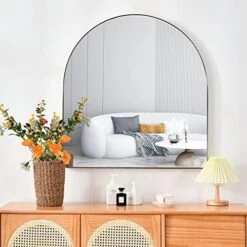 ELEHUME Arched Mirror For Wall Decor 31.5"*33.5", 28.6lb, Modern Brass Framed Wall Mirror For Living Room Bathroom Bedroom Entryway -Songmics Furniture Shop 51UutlAD1YL. AC