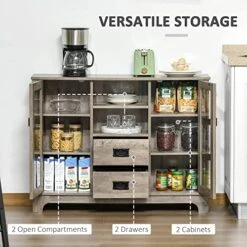HOMCOM Sideboard Buffet Cabinet, Glass Door Kitchen Cabinet, Coffee Bar Cabinet With Storage Drawers & Adjustable Shelves For Living Room, Gray -Songmics Furniture Shop 51V1q3U6lNL