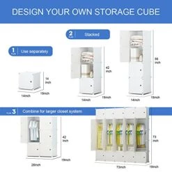Aeitc Portable Wardrobe Closets 14"x18" Depth Bedroom Armoire, Clothes Storage Organizer With Doors, 25 Cubes, White -Songmics Furniture Shop 51V9RELPdiL