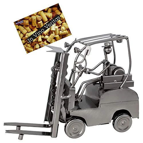 BRUBAKER Wine Bottle Holder 'Forklift' - Table Top Metal Sculpture - With Greeting Card 3 BRUBAKER Wine Bottle Holder 'Forklift' - Table Top Metal Sculpture - With Greeting Card - Image 3