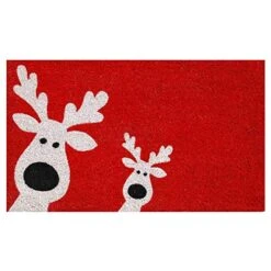 Calloway Mills 101801729 Peeking Reindeer Doormat, 17" X 29", Red/White