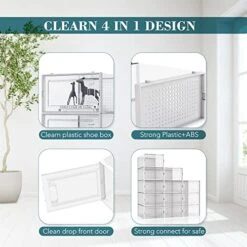 WAYTRIM Clear Shoe Storage Box, Stackable Shoe Organizer Plastic Shoe Container With Lids Foldable Sneaker Storage Boxes Saving Space Shoe Organizer For Closet Fit To Women Size 10, White 12 WAYTRIM Clear Shoe Storage Box, Stackable Shoe Organizer Plastic Shoe Container With Lids Foldable Sneaker Storage Boxes Saving Space Shoe Organizer For Closet Fit To Women Size 10, White -Songmics Furniture Shop 51VKLmD6hzL