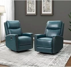 HULALA HOME Genuine Leather Swivel Rocker Recliners Set Of 2, Manual Glider Recliner Chairs With Adjustable Backrest & Footrest, Modern Home Theater Sofa Armchairs For Living Room Bedroom, Brown -Songmics Furniture Shop 51VKTLQFtqL. AC