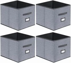 Onlyeasy Large Foldable Cloth Storage Cubes 4 Pack With Label Holders - Fabric Storage Bins Baskets Organizers For Home Office Nursery Cubby With Leather Handles, 13Wx15Dx13H Inch, Black, MXABXL04PLP 12 Onlyeasy Large Foldable Cloth Storage Cubes 4 Pack With Label Holders - Fabric Storage Bins Baskets Organizers For Home Office Nursery Cubby With Leather Handles, 13Wx15Dx13H Inch, Black, MXABXL04PLP -Songmics Furniture Shop 51VMqjkebL. AC