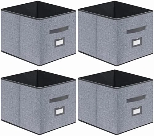 Onlyeasy Large Foldable Cloth Storage Cubes 4 Pack With Label Holders - Fabric Storage Bins Baskets Organizers For Home Office Nursery Cubby With Leather Handles, 13Wx15Dx13H Inch, Black, MXABXL04PLP 6 Onlyeasy Large Foldable Cloth Storage Cubes 4 Pack With Label Holders - Fabric Storage Bins Baskets Organizers For Home Office Nursery Cubby With Leather Handles, 13Wx15Dx13H Inch, Black, MXABXL04PLP - Image 6