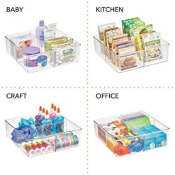 MDesign Plastic 4 Compartment Divided Drawer And Closet Storage Bin - Organizer For Scarves, Socks, Ties Bras, And Underwear - Dress Drawer Organizer, Shelf Organization - 2 Pack - Clear -Songmics Furniture Shop 51VNyxq4QfL