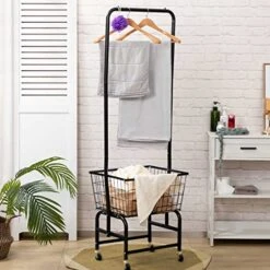 ALIMORDEN Laundry Cart With Clothes Rack, Rolling Laundry Butler With Wire Storage Rack，Black -Songmics Furniture Shop 51VOdEtHvfL