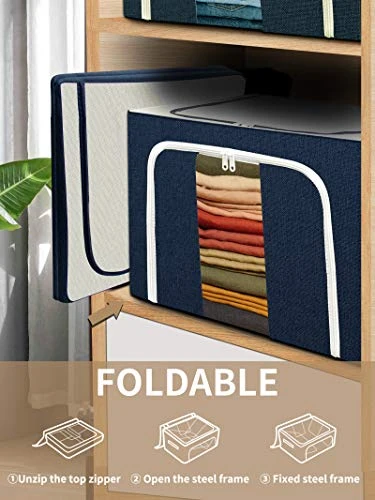 Clothes Storage Boxes Bins - 72L X 2 Large Organizers With Steel Frame , Tulab Foldable Oxford Containers Set, Clear Window & Reinforced Handles, Waterproof, For Closet, Bedding, Blankets (2-Pack, 20.07”x 15.73” X 14”) 3 Clothes Storage Boxes Bins - 72L X 2 Large Organizers With Steel Frame , Tulab Foldable Oxford Containers Set, Clear Window & Reinforced Handles, Waterproof, For Closet, Bedding, Blankets (2-Pack, 20.07”x 15.73” X 14”) - Image 3