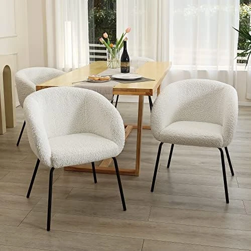 ONEVOG Upholstered Sherpa Dining Chair, Cozy Curved Back Dinner Chair Modern Boucle Teddy Chairs With Arms, Faux Wool Fleece Chair For Kitchen & Dining Room (Black) 10 ONEVOG Upholstered Sherpa Dining Chair, Cozy Curved Back Dinner Chair Modern Boucle Teddy Chairs With Arms, Faux Wool Fleece Chair For Kitchen & Dining Room (Black) - Image 10