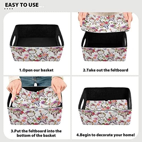 Deer Skulls Flowers Dreamcatcher Storage Basket Felt Storage Bin Collapsible Felt Storage Cloth Baskets Containers Organizer For Kids Bedroom Magazine 2 Deer Skulls Flowers Dreamcatcher Storage Basket Felt Storage Bin Collapsible Felt Storage Cloth Baskets Containers Organizer For Kids Bedroom Magazine - Image 2