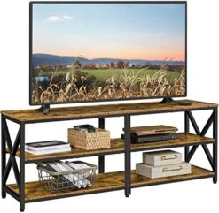 Yaheetech Industrial TV Stand For TV Up To 65 Inch, 55" TV Cabinet With 3 Tier Storage Shelves For Living Room, Entertainment Center TV Console Table With Metal Frame, Rustic Brown -Songmics Furniture Shop 51VZspI2bL. AC