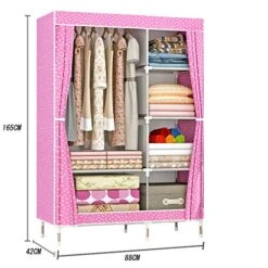 ZZBIQS Clothing Closet Wardrobe, Portable Non-Woven Fabric Garment Clothes Wardrobe Storage Organizer Shelf Rack, DIY Armoire Storage With Hanging Rod(Pink, Dots) 13 ZZBIQS Clothing Closet Wardrobe, Portable Non-Woven Fabric Garment Clothes Wardrobe Storage Organizer Shelf Rack, DIY Armoire Storage With Hanging Rod(Pink, Dots) -Songmics Furniture Shop 51VdYh4KDML