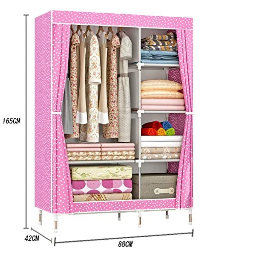 ZZBIQS Clothing Closet Wardrobe, Portable Non-Woven Fabric Garment Clothes Wardrobe Storage Organizer Shelf Rack, DIY Armoire Storage With Hanging Rod(Pink, Dots) 5 ZZBIQS Clothing Closet Wardrobe, Portable Non-Woven Fabric Garment Clothes Wardrobe Storage Organizer Shelf Rack, DIY Armoire Storage With Hanging Rod(Pink, Dots) - Image 5